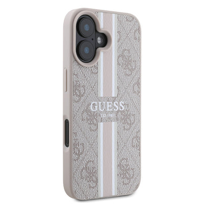 Apple iPhone 16 Kılıf Guess Orjinal Lisanslı Magsafe Şarj Özellikli 4G Şerit Tasarımlı Printed Kapak Pembe