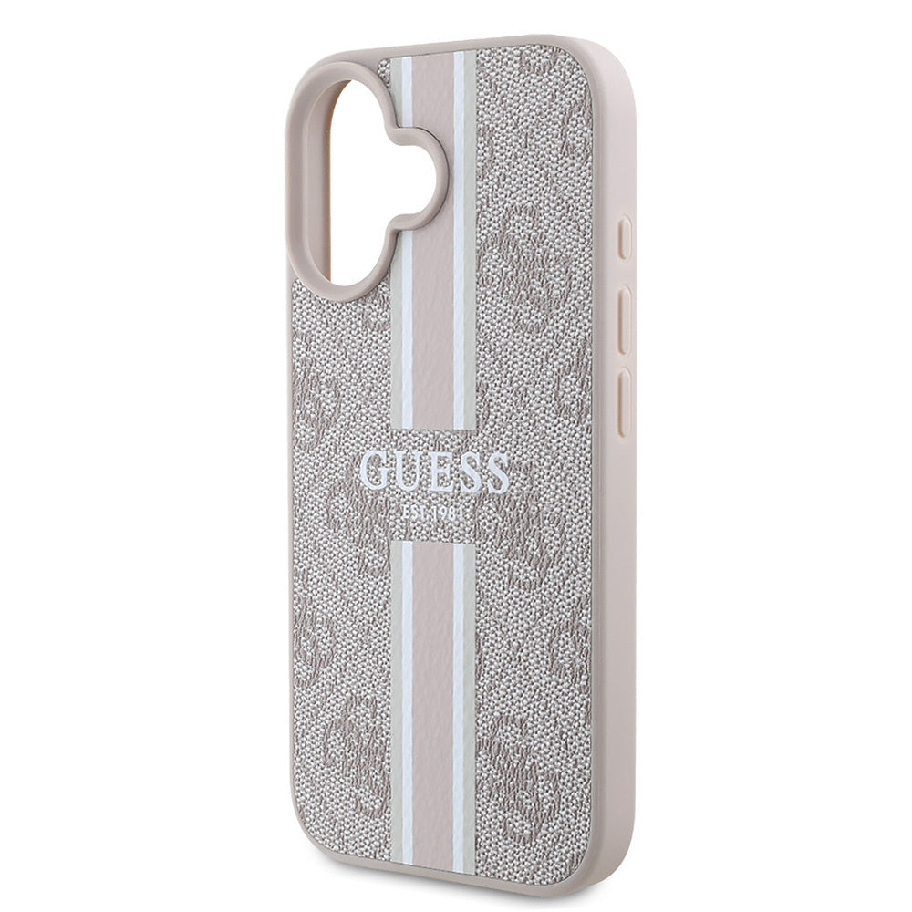Apple iPhone 16 Kılıf Guess Orjinal Lisanslı Magsafe Şarj Özellikli 4G Şerit Tasarımlı Printed Kapak Kahverengi