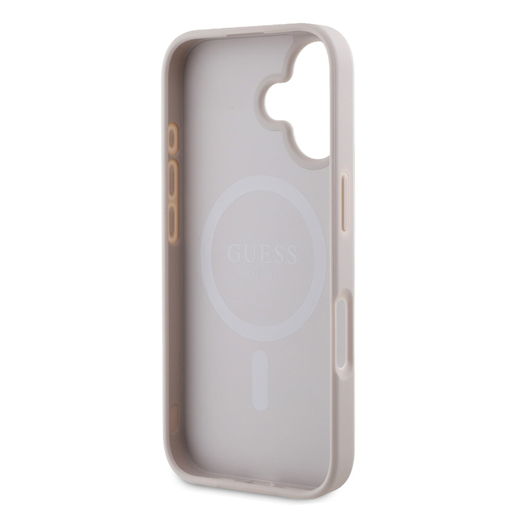 Apple iPhone 16 Kılıf Guess Orjinal Lisanslı Magsafe Şarj Özellikli 4G Şerit Tasarımlı Printed Kapak Kahverengi