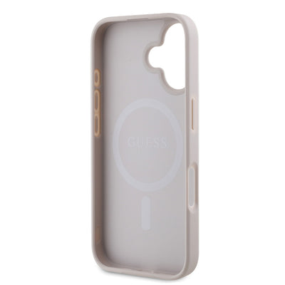 Apple iPhone 16 Kılıf Guess Orjinal Lisanslı Magsafe Şarj Özellikli 4G Şerit Tasarımlı Printed Kapak Kahverengi