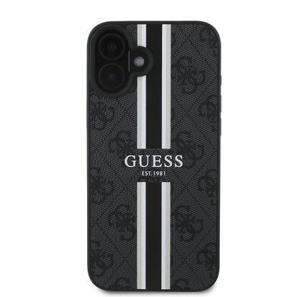 iPhone 16 Kılıf Guess Orjinal Lisanslı M-safe Şarj Özellikli 4G Şerit Tasarımlı Printed Kılıf