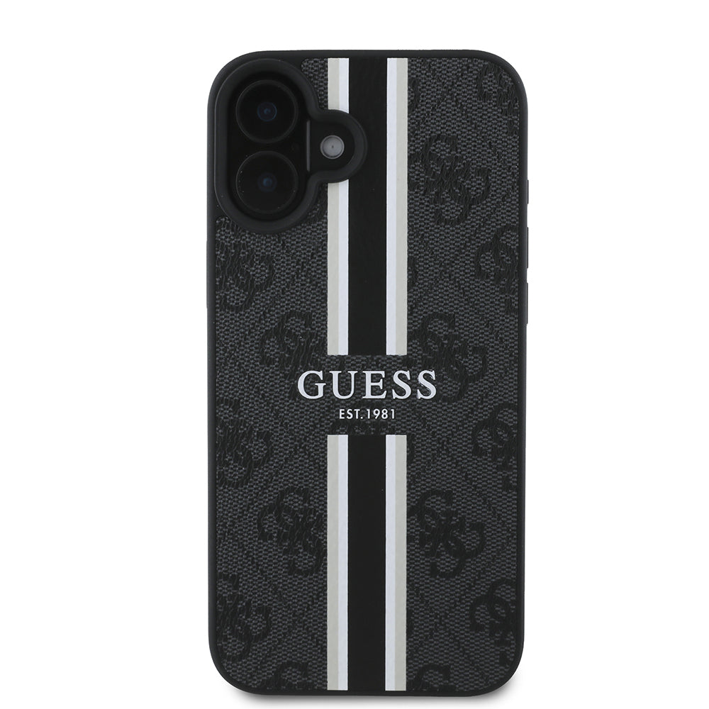Apple iPhone 16 Kılıf Guess Orjinal Lisanslı Magsafe Şarj Özellikli 4G Şerit Tasarımlı Printed Kapak Pembe