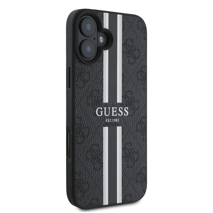 iPhone 16 Kılıf Guess Orjinal Lisanslı M-safe Şarj Özellikli 4G Şerit Tasarımlı Printed Kılıf