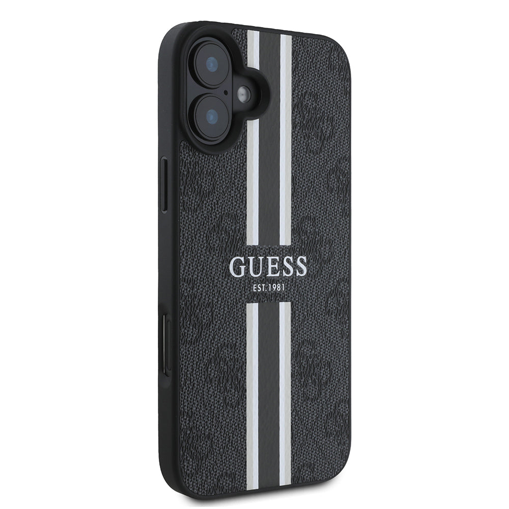 Apple iPhone 16 Kılıf Guess Orjinal Lisanslı Magsafe Şarj Özellikli 4G Şerit Tasarımlı Printed Kapak Pembe