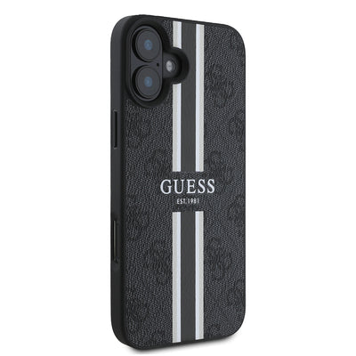 Apple iPhone 16 Kılıf Guess Orjinal Lisanslı Magsafe Şarj Özellikli 4G Şerit Tasarımlı Printed Kapak Pembe