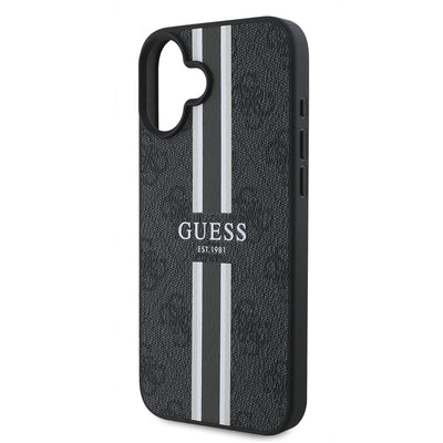 Apple iPhone 16 Kılıf Guess Orjinal Lisanslı Magsafe Şarj Özellikli 4G Şerit Tasarımlı Printed Kapak Kahverengi