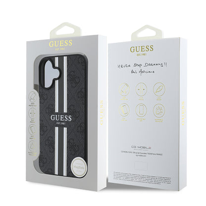 iPhone 16 Kılıf Guess Orjinal Lisanslı M-safe Şarj Özellikli 4G Şerit Tasarımlı Printed Kılıf