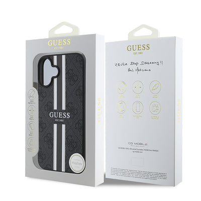 Apple iPhone 16 Kılıf Guess Orjinal Lisanslı Magsafe Şarj Özellikli 4G Şerit Tasarımlı Printed Kapak Pembe