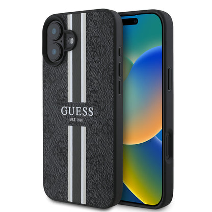 iPhone 16 Kılıf Guess Orjinal Lisanslı M-safe Şarj Özellikli 4G Şerit Tasarımlı Printed Kılıf
