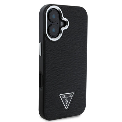 Apple iPhone 16 Kılıf Guess Orjinal Lisanslı Magsafe Şarj Özellikli Grained Triangle Kapak Kahverengi