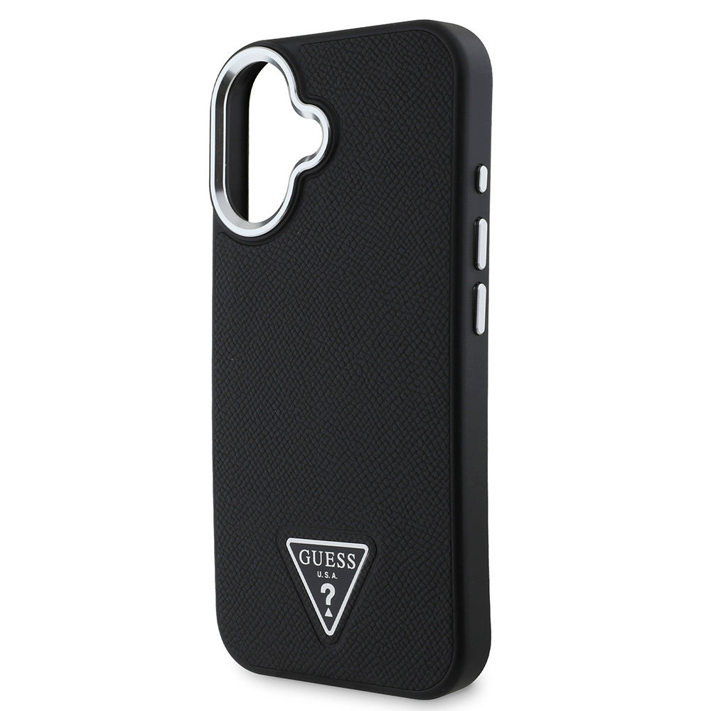 Apple iPhone 16 Kılıf Guess Orjinal Lisanslı Magsafe Şarj Özellikli Grained Triangle Kapak Kahverengi