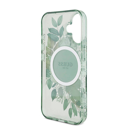 iPhone 16 Kılıf Guess Orjinal Lisanslı M-safe Şarj Özellikli IML Baskılı Çiçek İnci Bileklikli Kılıf