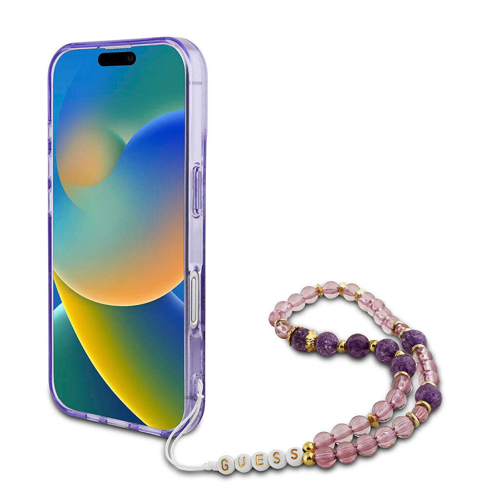 iPhone 16 Kılıf Guess Orjinal Lisanslı M-safe Şarj Özellikli IML Baskılı Çiçek İnci Bileklikli Kılıf