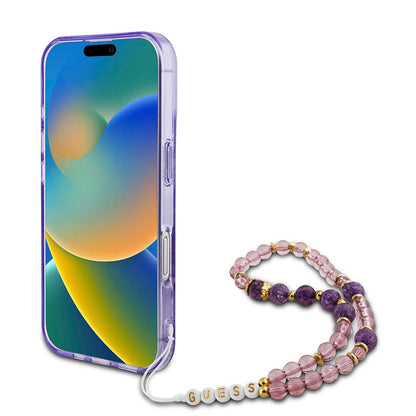 iPhone 16 Kılıf Guess Orjinal Lisanslı M-safe Şarj Özellikli IML Baskılı Çiçek İnci Bileklikli Kılıf