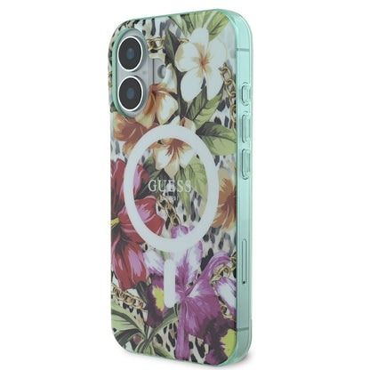 iPhone 16 Kılıf Guess Orjinal Lisanslı M-safe Şarj Özellikli IML Baskılı Jungle Ring Kılıf