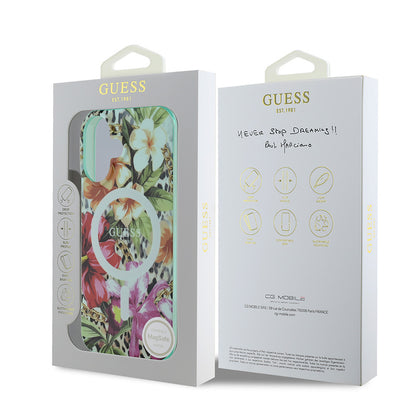 iPhone 16 Kılıf Guess Orjinal Lisanslı M-safe Şarj Özellikli IML Baskılı Jungle Ring Kılıf