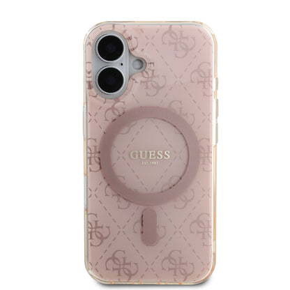 iPhone 16 Kılıf Guess Orjinal Lisanslı M-safe Şarj Özellikli IML Baskılı Klasik Logolu 4G Desenli Kılıf