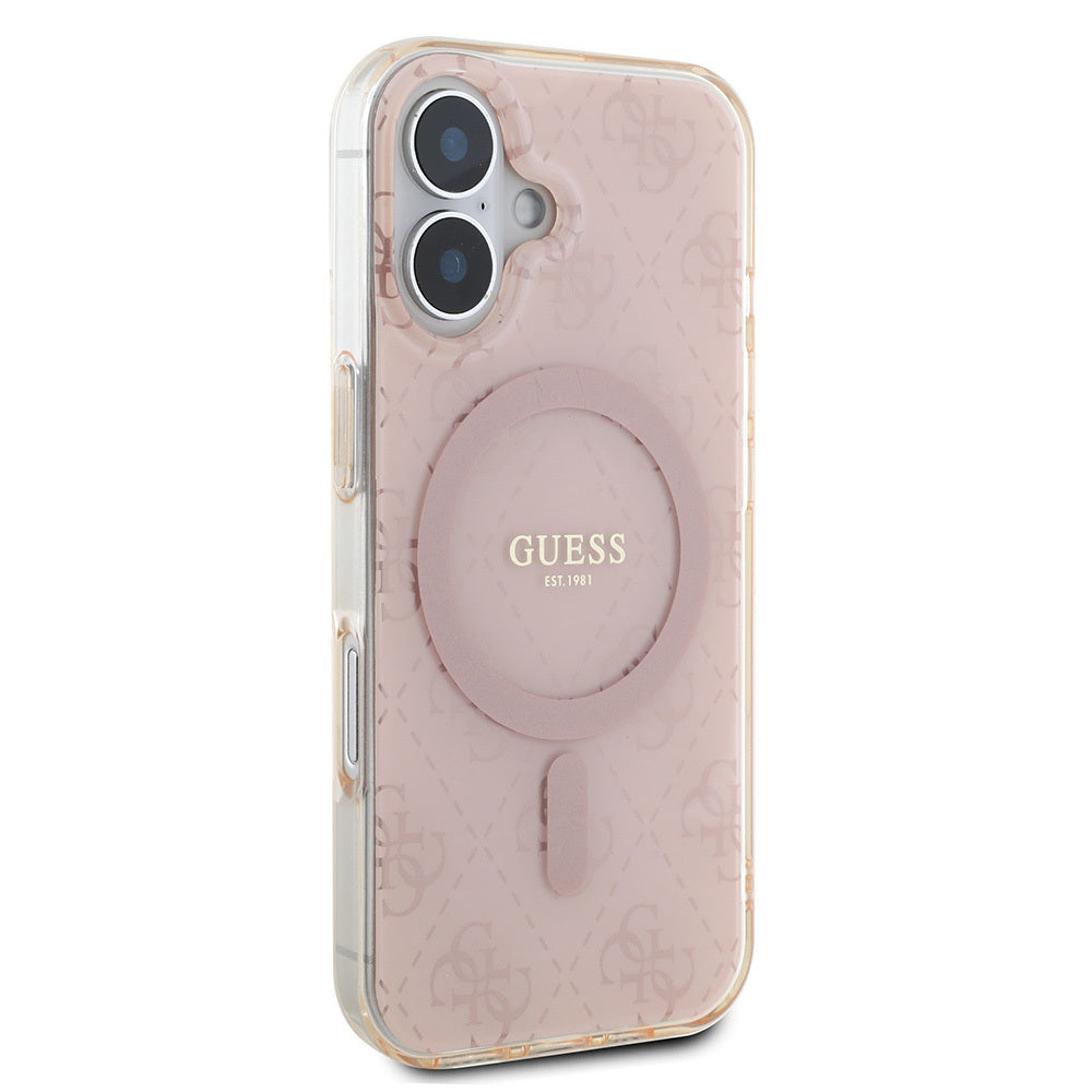 iPhone 16 Kılıf Guess Orjinal Lisanslı M-safe Şarj Özellikli IML Baskılı Klasik Logolu 4G Desenli Kılıf