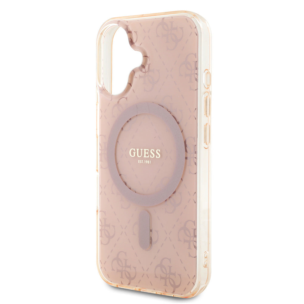 iPhone 16 Kılıf Guess Orjinal Lisanslı M-safe Şarj Özellikli IML Baskılı Klasik Logolu 4G Desenli Kılıf