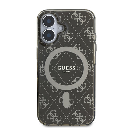 iPhone 16 Kılıf Guess Orjinal Lisanslı M-safe Şarj Özellikli IML Baskılı Klasik Logolu 4G Desenli Kılıf
