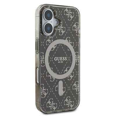 Apple iPhone 16 Kılıf Guess Orjinal Lisanslı Magsafe Şarj Özellikli IML Baskılı Klasik Logolu 4G Desenli Kapak Kahverengi