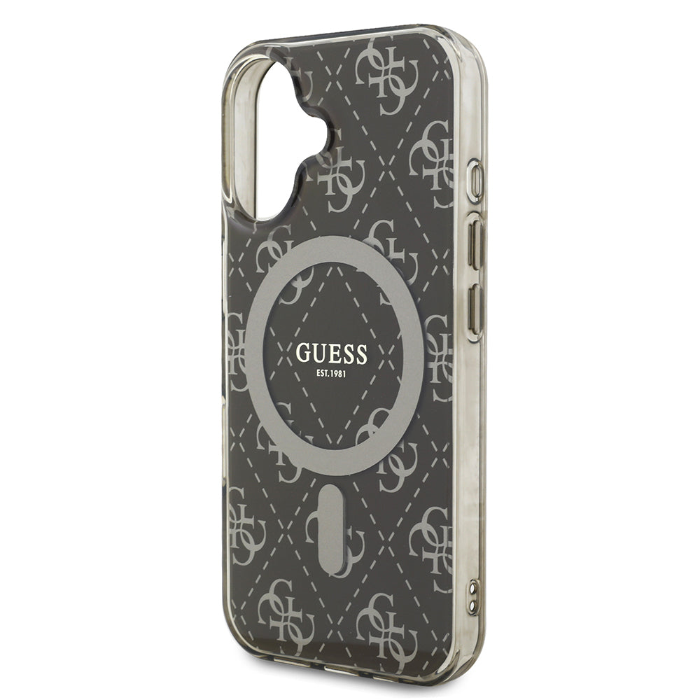 iPhone 16 Kılıf Guess Orjinal Lisanslı M-safe Şarj Özellikli IML Baskılı Klasik Logolu 4G Desenli Kılıf