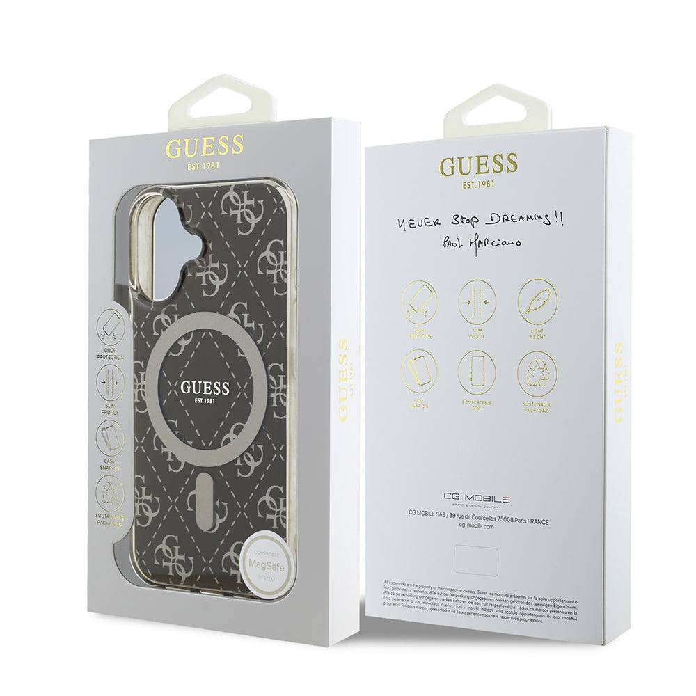 iPhone 16 Kılıf Guess Orjinal Lisanslı M-safe Şarj Özellikli IML Baskılı Klasik Logolu 4G Desenli Kılıf