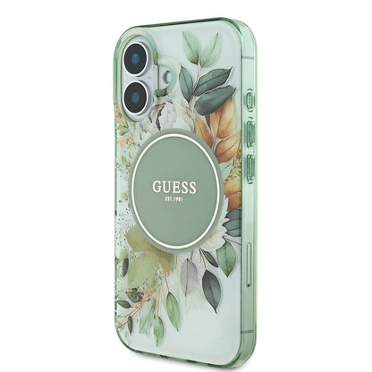 iPhone 16 Kılıf Guess Orjinal Lisanslı M-safe Şarj Özellikli IML Baskılı Yazı Logolu Flower Tonal Circle Kılıf