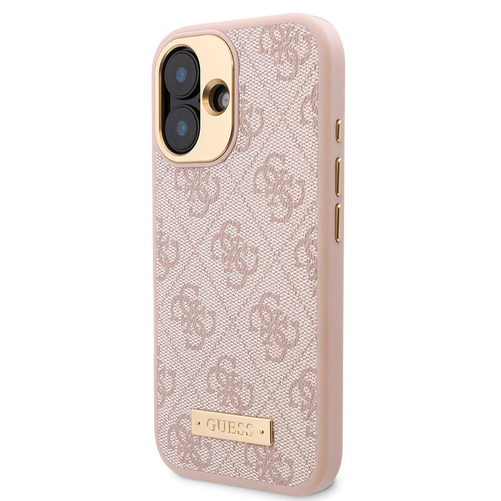 iPhone 16 Kılıf Guess Orjinal Lisanslı M-safe Şarj Özellikli PU 4G Desenli Metal Plaka Klasik Logolu Kılıf