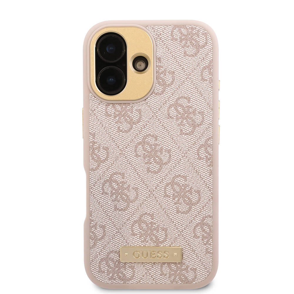 iPhone 16 Kılıf Guess Orjinal Lisanslı M-safe Şarj Özellikli PU 4G Desenli Metal Plaka Klasik Logolu Kılıf