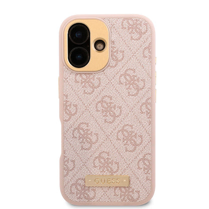iPhone 16 Kılıf Guess Orjinal Lisanslı M-safe Şarj Özellikli PU 4G Desenli Metal Plaka Klasik Logolu Kılıf