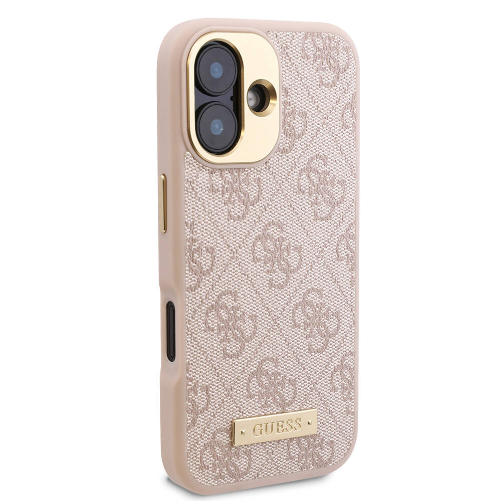 iPhone 16 Kılıf Guess Orjinal Lisanslı M-safe Şarj Özellikli PU 4G Desenli Metal Plaka Klasik Logolu Kılıf