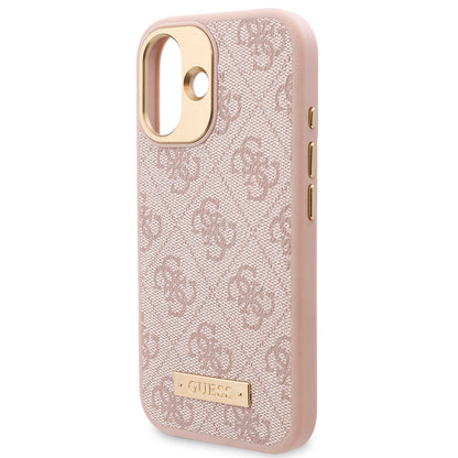 iPhone 16 Kılıf Guess Orjinal Lisanslı M-safe Şarj Özellikli PU 4G Desenli Metal Plaka Klasik Logolu Kılıf