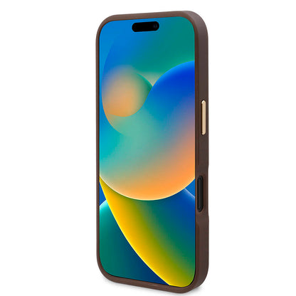 iPhone 16 Kılıf Guess Orjinal Lisanslı M-safe Şarj Özellikli PU 4G Desenli Metal Plaka Klasik Logolu Kılıf