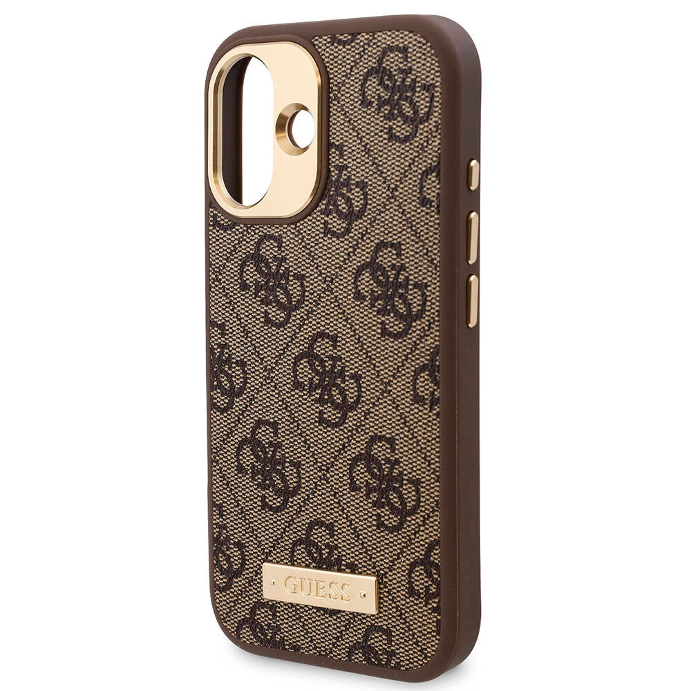iPhone 16 Kılıf Guess Orjinal Lisanslı M-safe Şarj Özellikli PU 4G Desenli Metal Plaka Klasik Logolu Kılıf