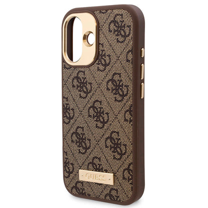 iPhone 16 Kılıf Guess Orjinal Lisanslı M-safe Şarj Özellikli PU 4G Desenli Metal Plaka Klasik Logolu Kılıf