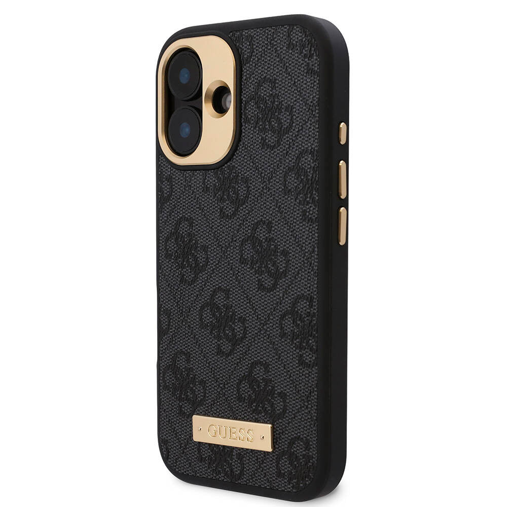 iPhone 16 Kılıf Guess Orjinal Lisanslı M-safe Şarj Özellikli PU 4G Desenli Metal Plaka Klasik Logolu Kılıf