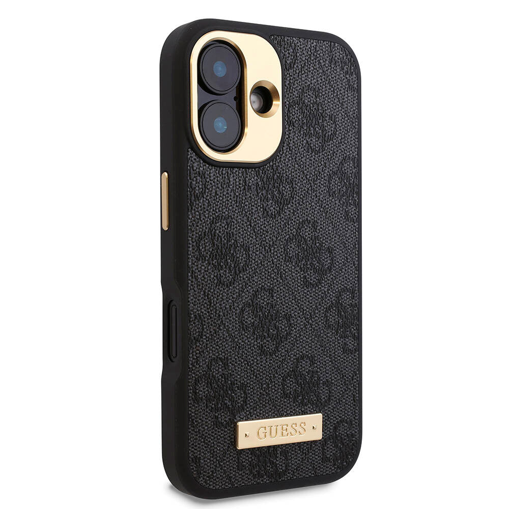 iPhone 16 Kılıf Guess Orjinal Lisanslı M-safe Şarj Özellikli PU 4G Desenli Metal Plaka Klasik Logolu Kılıf