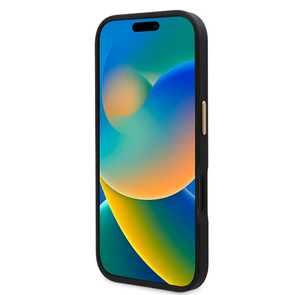 iPhone 16 Kılıf Guess Orjinal Lisanslı M-safe Şarj Özellikli PU 4G Desenli Metal Plaka Klasik Logolu Kılıf