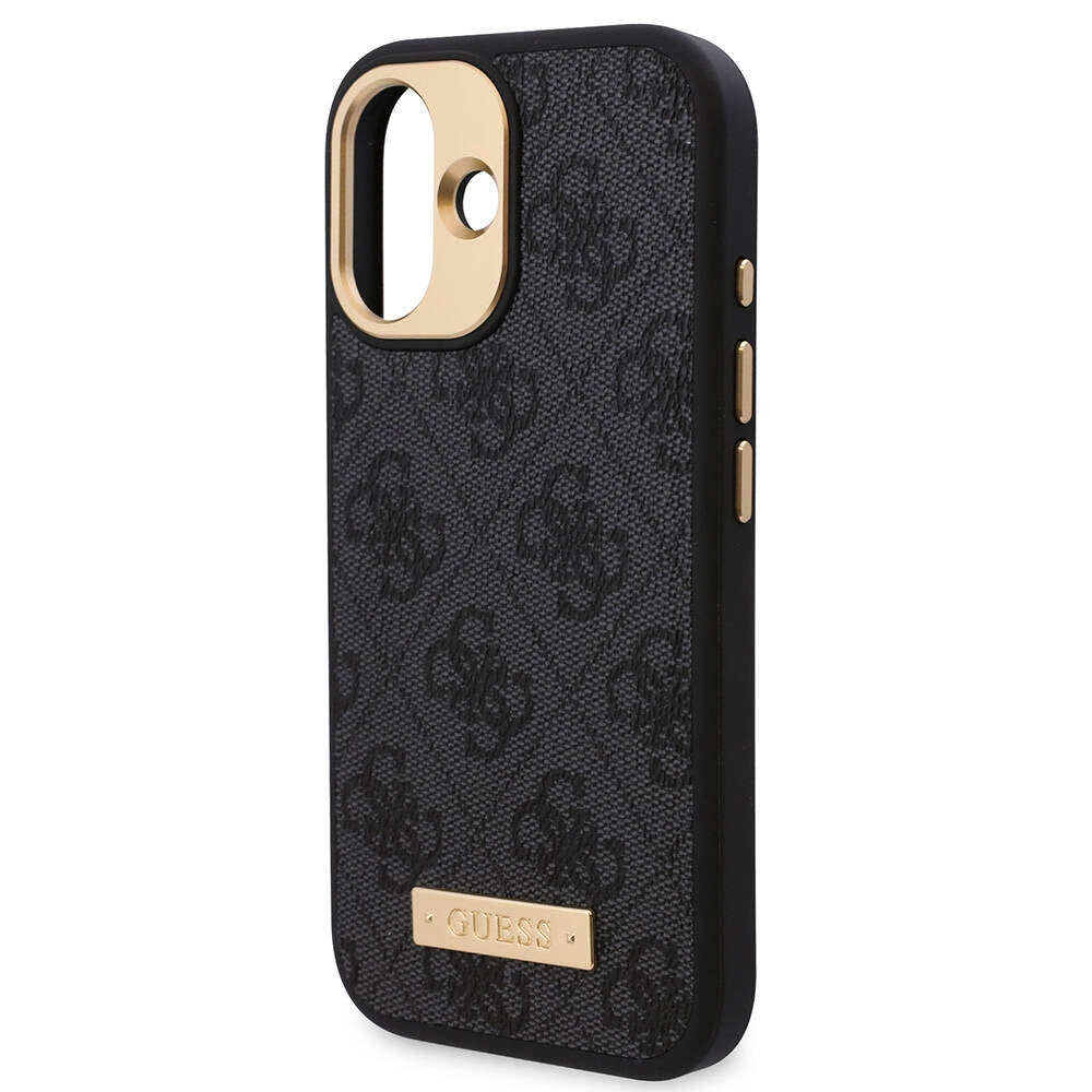 iPhone 16 Kılıf Guess Orjinal Lisanslı M-safe Şarj Özellikli PU 4G Desenli Metal Plaka Klasik Logolu Kılıf