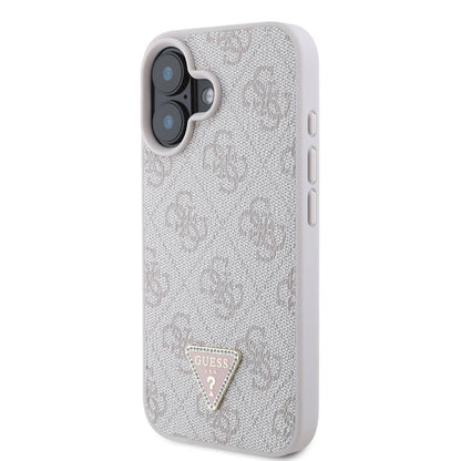 iPhone 16 Kılıf Guess Orjinal Lisanslı M-safe Şarj Özellikli PU Deri 4G Desenli Taşlı Üçgen Logolu Kılıf