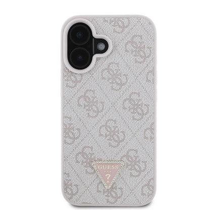 iPhone 16 Kılıf Guess Orjinal Lisanslı M-safe Şarj Özellikli PU Deri 4G Desenli Taşlı Üçgen Logolu Kılıf