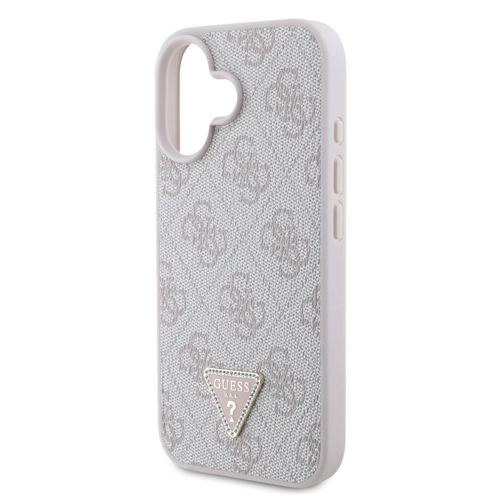 iPhone 16 Kılıf Guess Orjinal Lisanslı M-safe Şarj Özellikli PU Deri 4G Desenli Taşlı Üçgen Logolu Kılıf