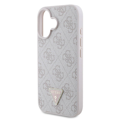 iPhone 16 Kılıf Guess Orjinal Lisanslı M-safe Şarj Özellikli PU Deri 4G Desenli Taşlı Üçgen Logolu Kılıf