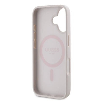 iPhone 16 Kılıf Guess Orjinal Lisanslı M-safe Şarj Özellikli PU Deri 4G Desenli Taşlı Üçgen Logolu Kılıf
