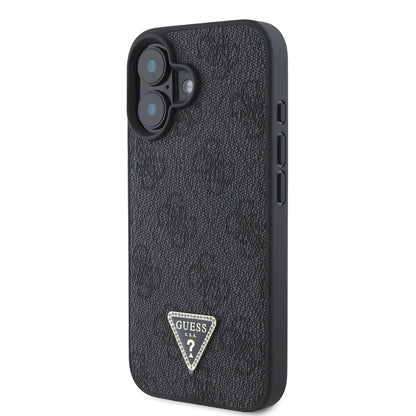 iPhone 16 Kılıf Guess Orjinal Lisanslı M-safe Şarj Özellikli PU Deri 4G Desenli Taşlı Üçgen Logolu Kılıf