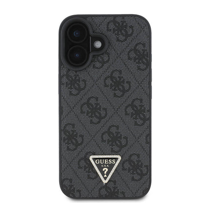 iPhone 16 Kılıf Guess Orjinal Lisanslı M-safe Şarj Özellikli PU Deri 4G Desenli Taşlı Üçgen Logolu Kılıf