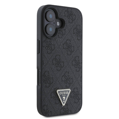 iPhone 16 Kılıf Guess Orjinal Lisanslı M-safe Şarj Özellikli PU Deri 4G Desenli Taşlı Üçgen Logolu Kılıf