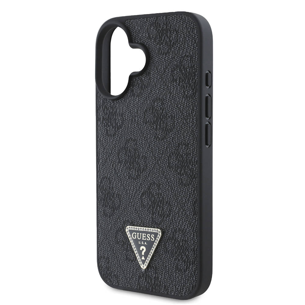 iPhone 16 Kılıf Guess Orjinal Lisanslı M-safe Şarj Özellikli PU Deri 4G Desenli Taşlı Üçgen Logolu Kılıf