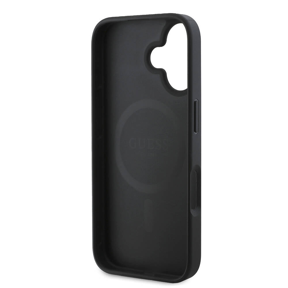 iPhone 16 Kılıf Guess Orjinal Lisanslı M-safe Şarj Özellikli PU Deri 4G Desenli Taşlı Üçgen Logolu Kılıf